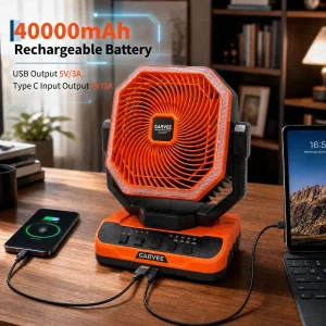 40,000mAh Portable Camping Fan with LED Light & Remote